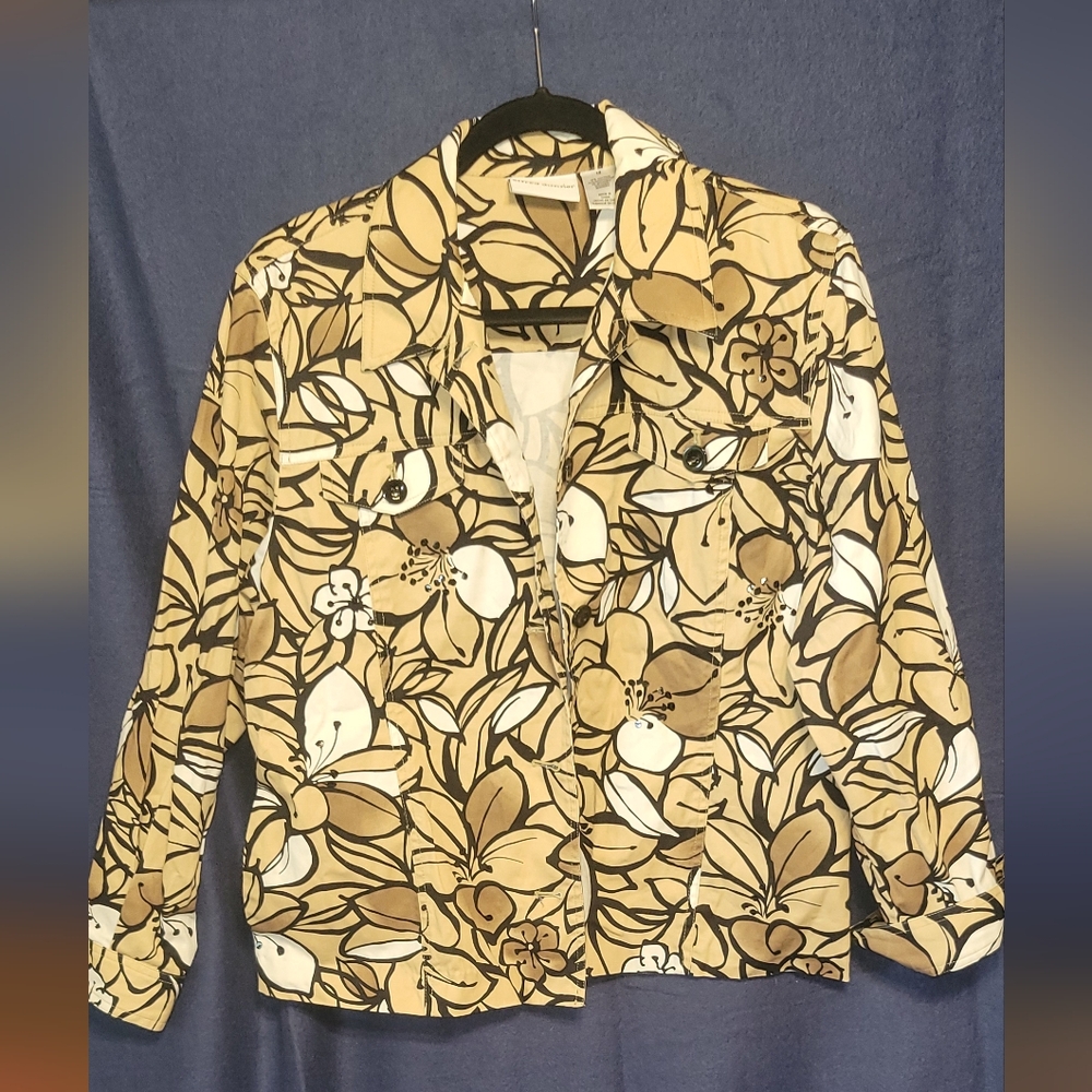 Alfred Dunner Floral Tan and Brown Jacket Size 12